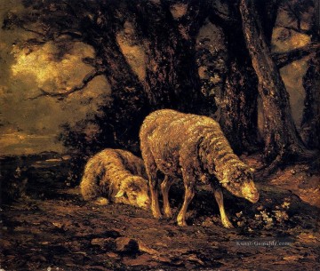 Schaf in einem Wald Tierier Charles Emile Jacque Ölgemälde